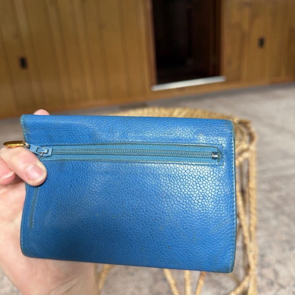Vintage Chanel Blue Caviar Leather CC Logo Timeless Flap Wallet Medium - Picture 9 of 16
